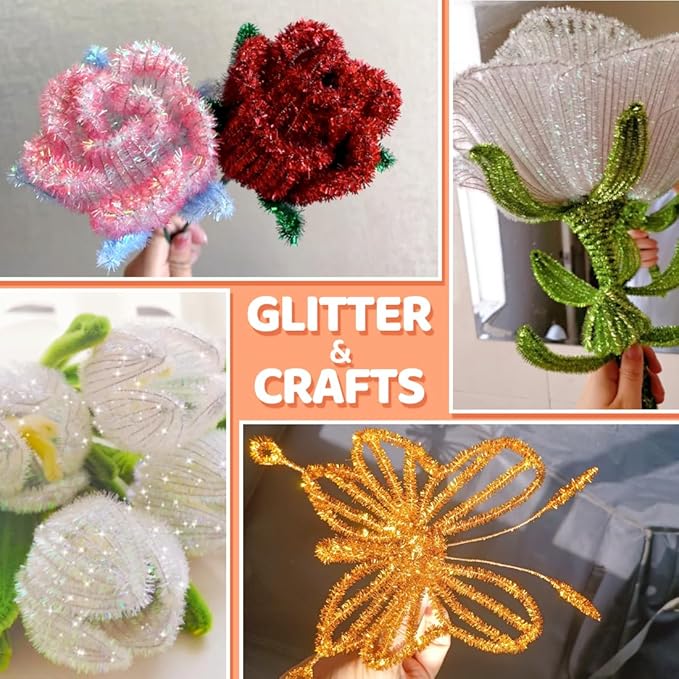 GAGANIU 1000pcs Pipe Cleaners, Pipe Cleaners for Crafts, Craft Supplies Multicolor Chenille Stems for Art&Craft Christmas DIY Projects(Golden Glitter)