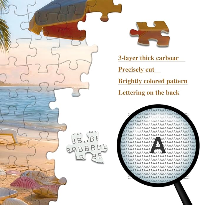 Puzzles for Adults 1000 Pieces Tropical Beach Scene Jigsaw, with Letter on Back, HD Poster, Storage Bag Impossible Challenging Puzzle Giftfor Vacation Lovers (27.56x19.7 Inch)