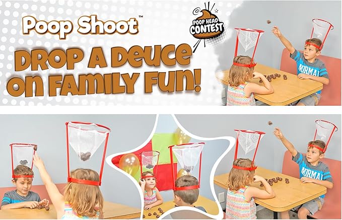 Fairly Odd Novelties Poop Shoot! Head Hoop Game – Hilarious Poop Emoji Toss Game for Family & Friends, Fun White Elephant Gag Gift