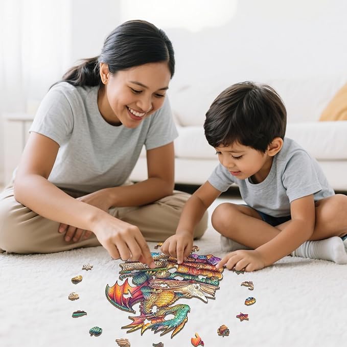 Wooden Puzzles for Adults - Dragon Wood Puzzles Adult - Unique Animal Shape Wooden Jigsaw Puzzles for Adults - Birthday Gifts for Puzzle Lovers, Family (13.3 * 13.3in - 300 Pieces)