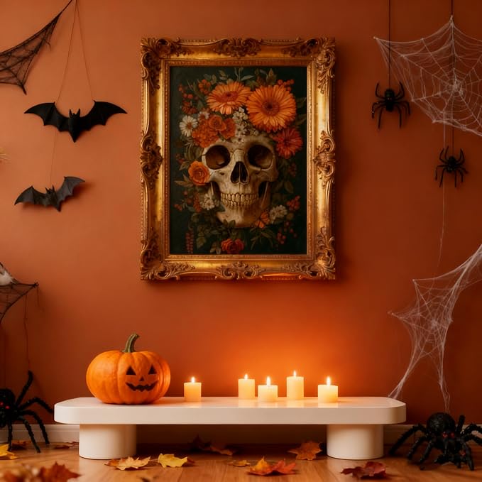 Vintage Skeleton’s Floral 1000-Piece Jigsaw Puzzle for Adults –Challenging Dark Halloween Skeleton Art, Premium Matte Finish, 27.56 x 19.68 Inches, Perfect for Game Nights