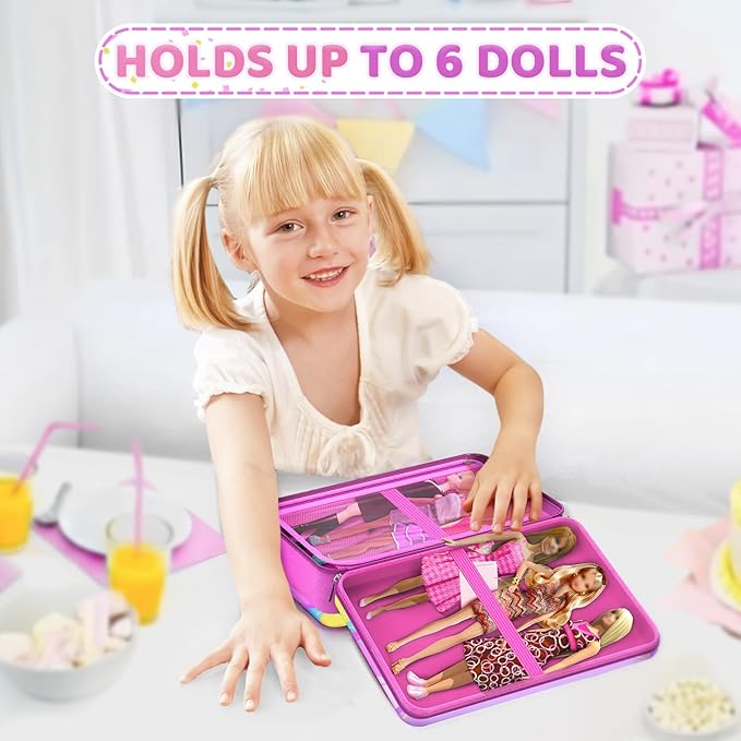 Stylish Travel Case for 12 Inch Fashion Dolls - Storage Solution with Pockets for Doll Accessories - Best for On-The-Go Travel (1-ice Cream)
