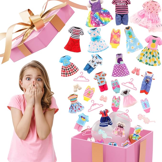 Miunana 19 Pcs 5.3 Inch Doll Clothes and Accessories - 3 Dresses, 3 Outfits, 3 Swimsuits, 3 Shoes, 2 Sunglasses, 5 Outfits Hangers