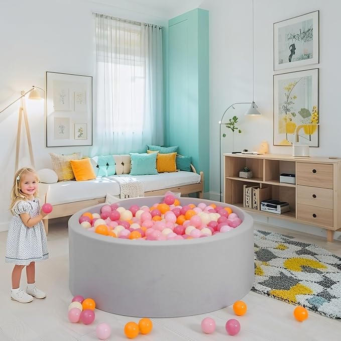 GOGOSO Ball Pit Balls for Toddler, Baby Plastic Playballs Kids Soft Pastel Pelotas Non-Toxic BPA-Free 3pink+Orange+Yellow, 100 Balls