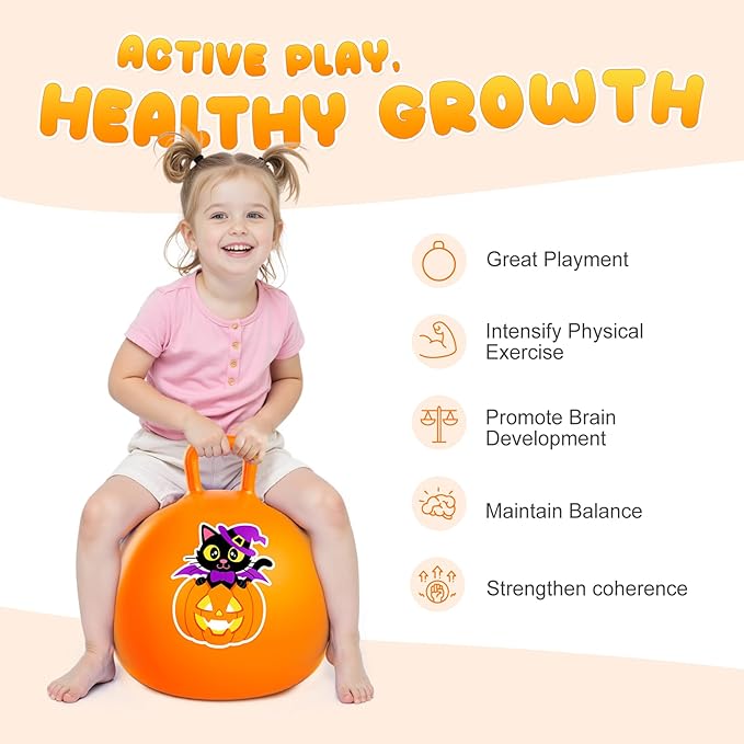 PlayZap Hopper Balls for Kids 3-8, Orange 18 Inches Bouncy Ball with Handle, Inflatable Bouncing Jumping, Hippity Hop Toys Girls Boys Gifts