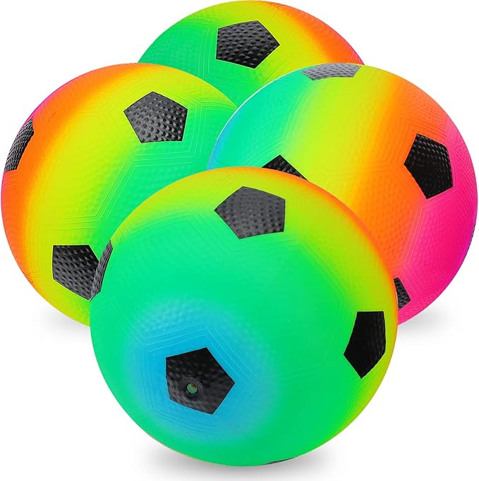 Visen 4Pcs Rainbow Playground Balls for Kids&Adults with 1 Hand Pump,8.5Inch Colorful Rubber Bouncy Balls,Inflatable Multi Colors Kick Balls Handball,Durable Indoor&Outdoor Play Toys