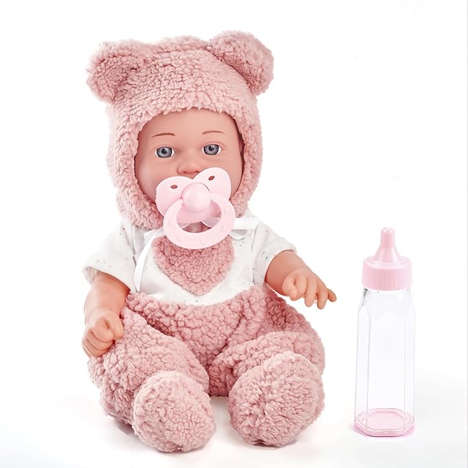 Enjoyin 12" Baby Doll with Accessories for Toddler Girls Ages 3+ | Includes Pink Outfit, Pacifier, Bottle & Soft Blanket | Interactive Role-Play Toy for Kids