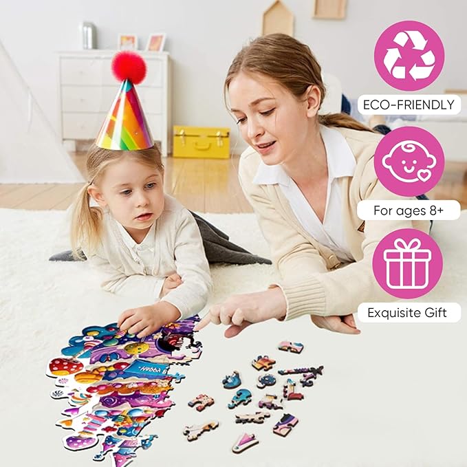 Mocfesk Birthday Cake Wooden Puzzles, Unique Shaped Wooden Jigsaw Puzzles for Adults and Kids, Small Puzzles for Grandkids, Birthday Gifts Family Games Home Decor 11.4 x 8.6 in