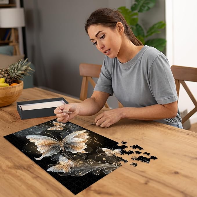 Puzzles for Adults 500 Pieces, Butterfly Jigsaw Puzzles - Dreamy Butterfly, Impossible Diamond Art Puzzle for Seniors Families, 20.47x14.96 Inches, 1:1 Poster, Letter On The Back