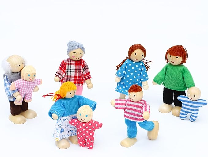 ONEST 17 Pieces Wooden Dollhouse Family Set Mini People Figures Sets Dollhouse Dolls Wooden Doll Family Pretend Play Figures Accessories for Pretend Dollhouse Toy