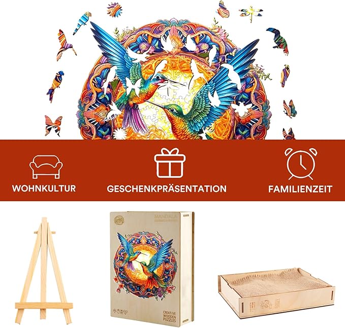 Jigfoxy Wooden Puzzles for Adults, Hummingbird Wooden Jigsaw Puzzles, Unique Animal Shape Puzzles, Christmas Thanksgiving Gifts for Family Friend(L-13.8 * 13.8in-300psc)
