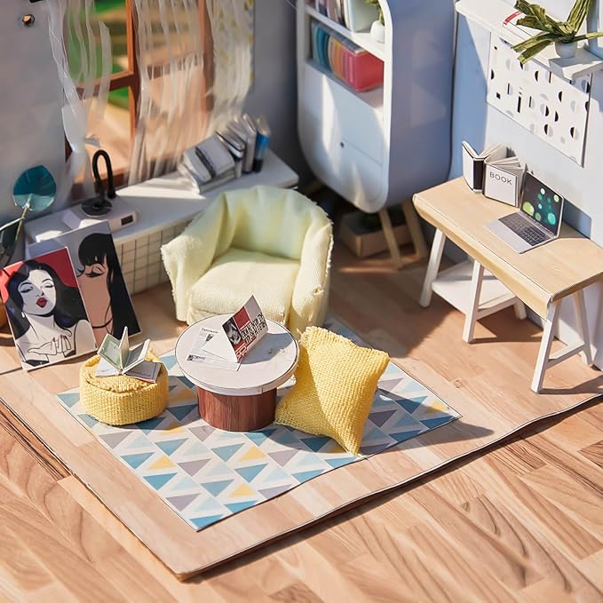 Flutesan 24 Pcs Miniature Dollhouse Wallpaper and Flooring Peel and Stick Mini DIY Self Adhesive Dollhouse Accessories 8.27 x 11.69 Inch (Natural Style)