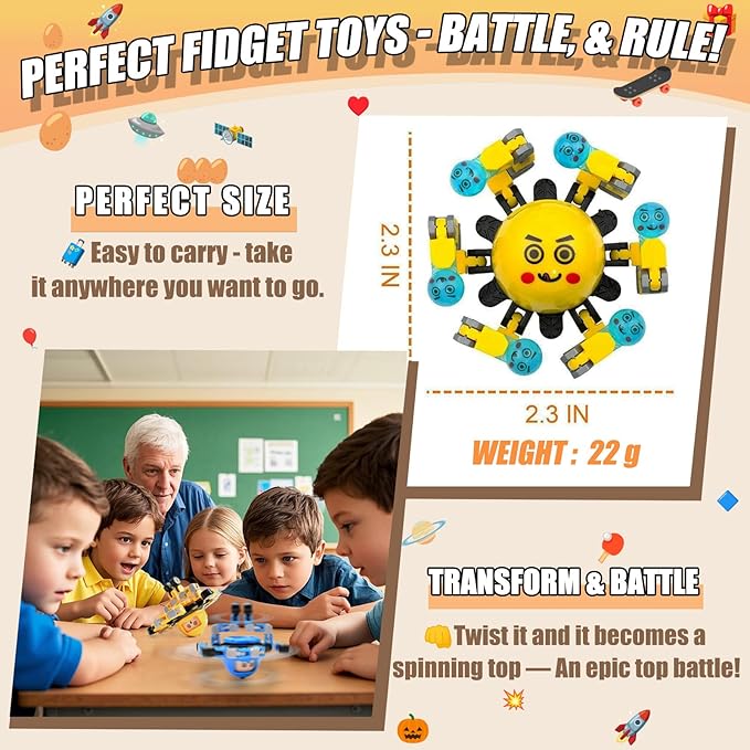 Easter Basket Stuffers Gifts for Boys Girls Toddlers 4Pcs Transformable Fidget Spinners for Kids Sensory Fidget Toys Teens Quiet Airplane Road Trip Travel Activities Essential Autism ADHD B