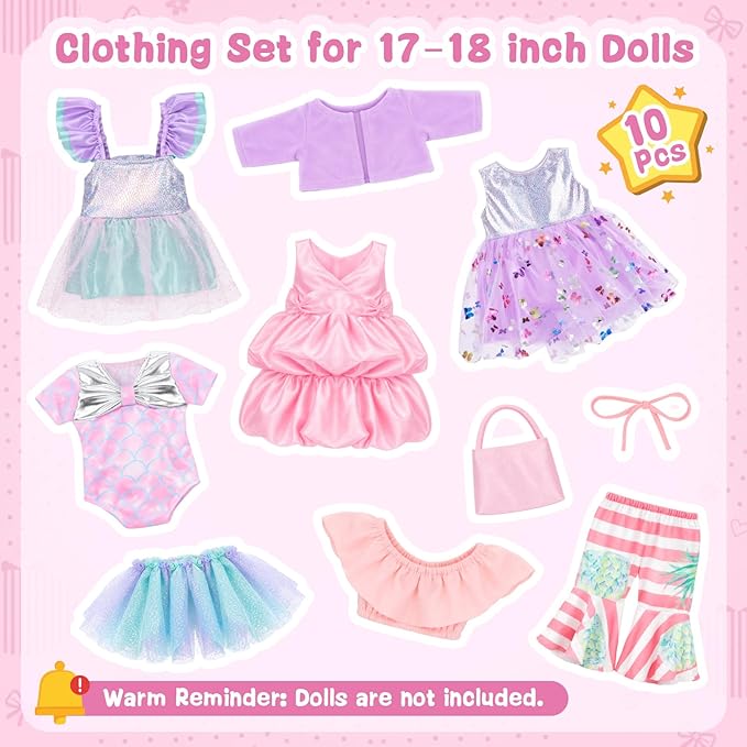 5 Sets Doll Clothes for 18 inch Dolls Baby Doll Accessories Outfit with Dress Skirt Pant Bag and Hairband for Birthday Gifts (18in-Style 1)
