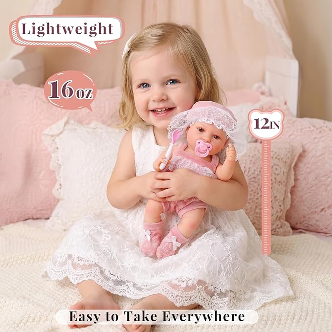 BABESIDE 9pcs Baby Doll Set - 12 Inch Cute Realistic Baby Doll with Includes Various Accessories for 3+ Year Old Girls – Perfect for Pretend Play & Gifts