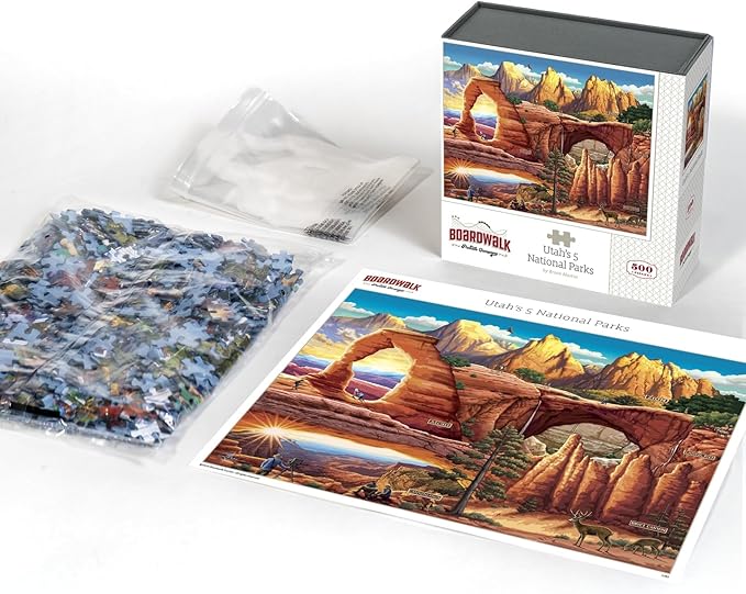 Boardwalk Puzzles Utah's 5 National Parks, 500 Piece Jigsaw Puzzle for Adults, Made in USA