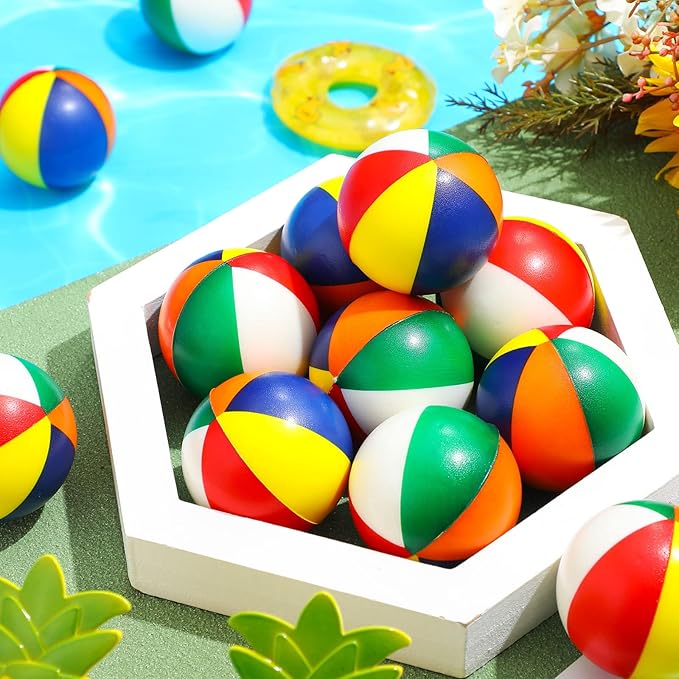36 Pcs Beach Stress Ball 2.5 Inch Summer Mini Stress Relief Balls Rainbow Squeeze Toys Pu Foam Squeezy Toy for Girls Boys Adults Beach Birthday Party Favors Water Pool Games(Multicolor)