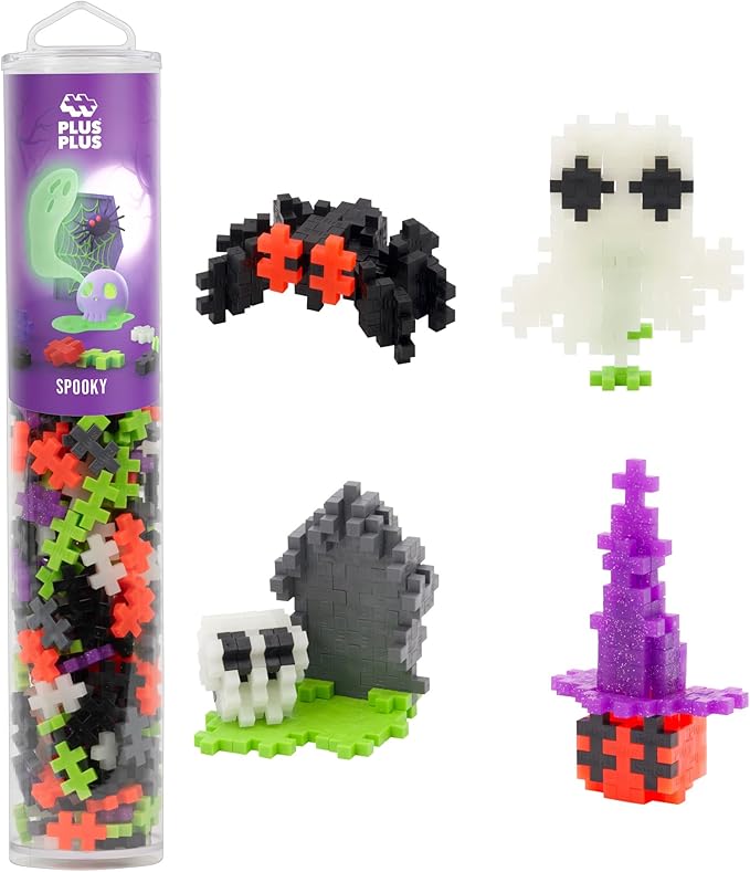 PLUS PLUS 240 Piece Interlocking Building Blocks for Kids, Open Ended Connecting Toys, Stem Bin Classroom Mini Manipulatives - Spooky Mix Play Tube