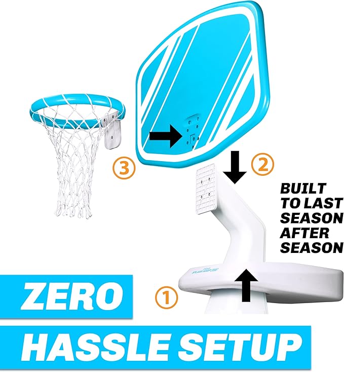 GoSports Splash Hoop PRO Swimming Pool Basketball Game, Includes Poolside Water Basketball Hoop, 2 Balls and Pump – Aqua