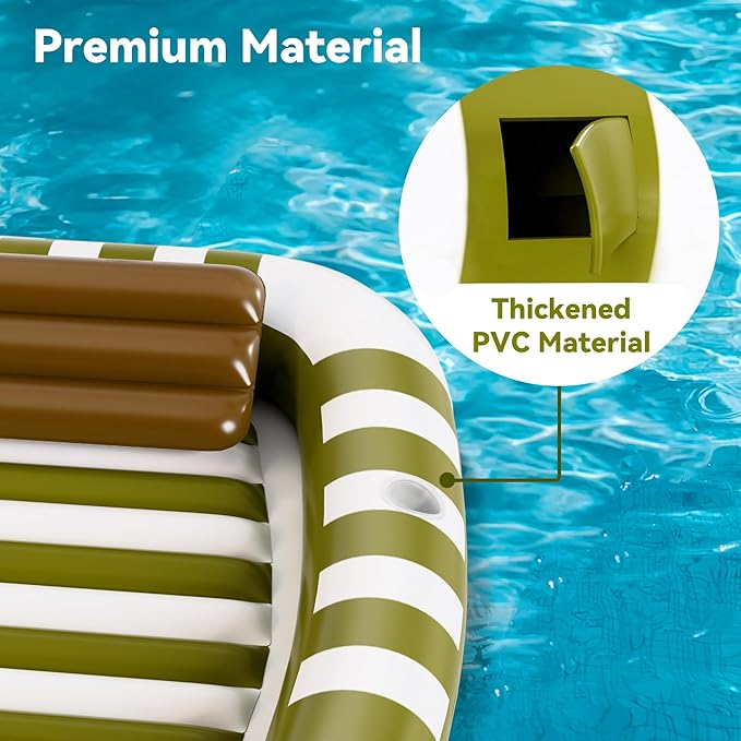 Pool Wave Inflatable Pool Lounger Floats, 80" x 66" Large Tanning Bed for Adult Kids, Outdoor Sun Bathing Floating Blow up Raft W/Pillow, Spray Water Mat, Summer Beach Lake Family Party Gift - Green