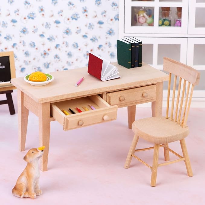 Miniature Wooden Dollhouse Furniture Set Complete Table Chair Living Room Scene for Kids Play Toy Photographic Props Ideal for Creative Play Decorative Display Styling Photos 1/12 Scale