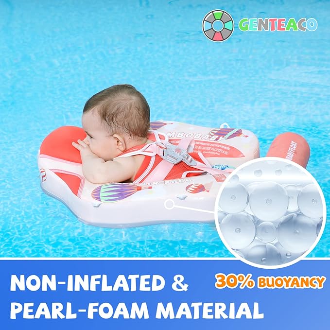 Mambobaby Baby Swim Float with Canopy Non-Inflatable Infant Pool Float with Tail 3-24 Months Avoid Flip Solid Skin-Friendly Material for Toddler Boys Girls