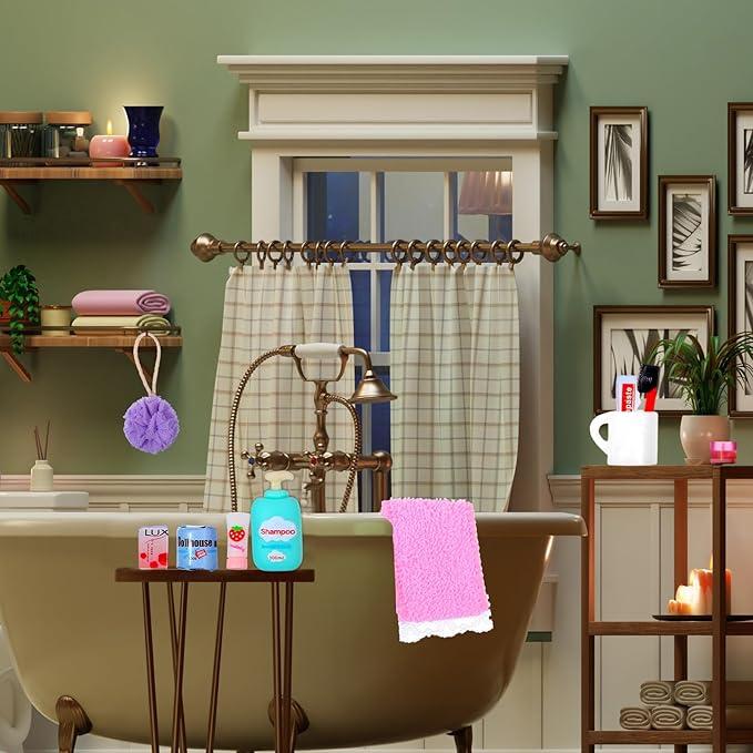 15 Pcs Dollhouse Bathroom Accessories, Mini Bath Accessories for Dollhouse Decoration, Mini Hair Dryer Brush Comb Mirror Towel Soap Toothpaste Toothbrush Makeup Set for House Bedroom Decoration