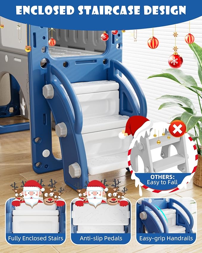 XJD 13-in-1 Toddler Slide and Swing Set, Kids Slide for Toddlers Age 1+, Toddler Outdoor Playset New Upgrade with Golf Set, Basketball Hoop, Drawing Board for Playground (Blue White)