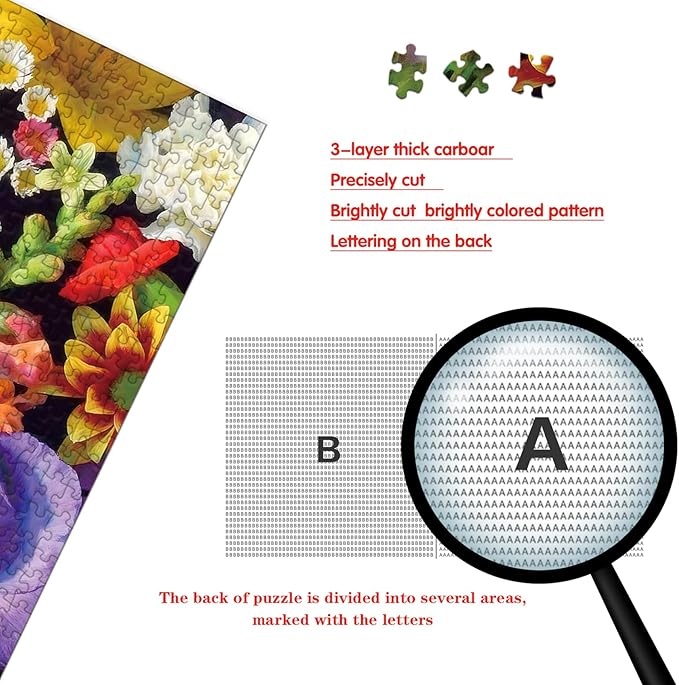 Cluster Flowers Bouquet Puzzle for Adults, Challenging Impossible Difficult Hard Fun 1000 Pieces Jigsaw Puzzles