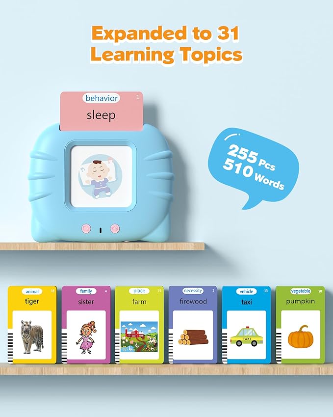 Airbition 510 Words, Talking Flash Cards for Toddler 1 2 3 4 Year Olds, Language Learning Tools, Pocket Speech Therapy Tools, Montessori Tools with 31 Themes, Children's Sensory Device