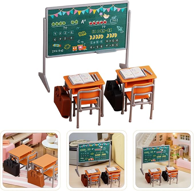 TOYANDONA 13pcs Miniature School Supplies - Doll School Supplies Mini Dollhouse Accessories Include Desk Chair Set Doll Schoolbag Blackboard Book for Miniature Classroom Furniture
