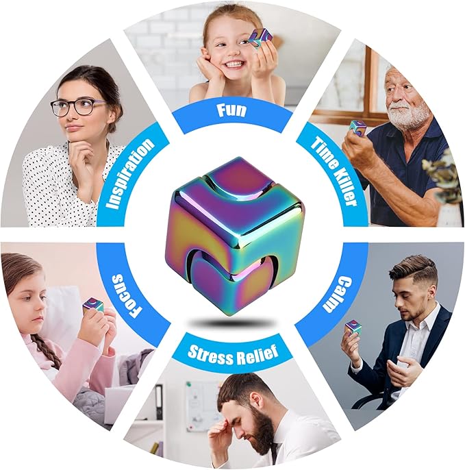 Infinity Gear Fidget Cube Spinner for Kid Adult, Transformable Spinning Top Metallic Fidget Toys for Anti-Anxiety Stress Relief Autism Finger Hand Spinner, 2-in-1 Cube Toy for Desk Office Classroom