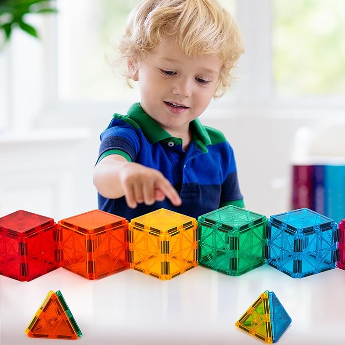FNJO Magnetic Tiles, 64 PCS Magnetic Building Blocks, Magnets Building Set, STEM Toys for Kids Boys and Girls Creative and Inspirational