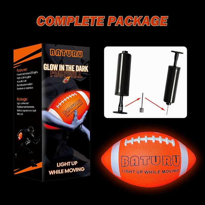 Glow in The Dark Football, Light Up Football, Junior NO 6 - Birthday Easter Stuffers Gifts for Boys Kids Teen Youth 8 9 10 11 12 Year Old, Catch Games in Backyard Camping Beach Outdoor (Orange+White)