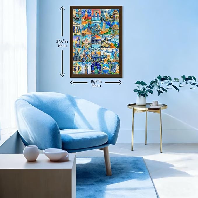 Vintage World Travel Puzzles for Adults 1000 Piece, Eiffel Tower Colosseum Great Pyramid Global Landmarks Landscape Poster Jigsaw, Paris Italy World Famous Scenic Puzzle