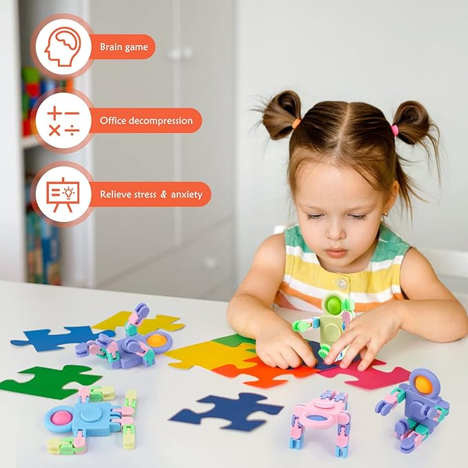 Hanaive 8 Pcs Robot Fidget Spinners for Kids Transformable Fingertip Gyro Chain Toy Deformable DIY Stress Relief Fidget Sensory Toys Adults Piñata Goodie Bag Stuffers Valentine Party Favors Gift
