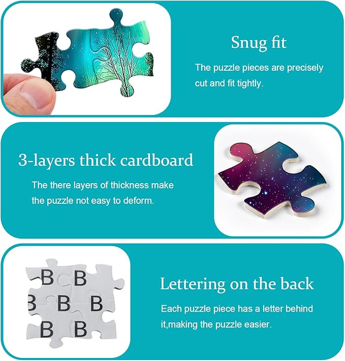 Impossible Puzzles for Adults 1000 Pieces, PICKFORU Forest Aurora Jigsaw Puzzle, Nature Scenery Colorful Puzzles Plant Scenic Challenge