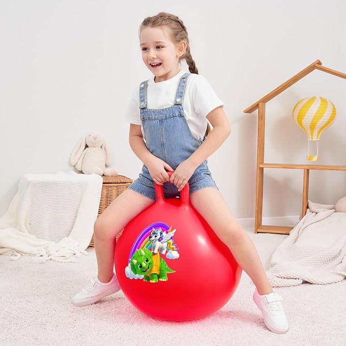 ZOOJOY Hopper Ball 2 Pack, 18 in Bouncy Ball with Handle for Kids, Unicorn & Dinosaur Girls Boys Toys, Best Inflatable Active Play Toys Gifts for 3 4 5 6 7 8 Yr Old Girls Boys