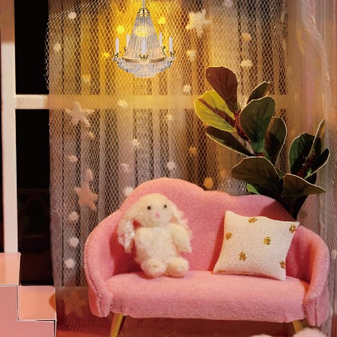 TOYANDONA Dollhouse Chandelier - 1/12 Scale Doll House Ceiling Lamp Miniature Dollhouse Lights Led Battery Operated for Doll House Accessories Mini Museum Lights Decorations