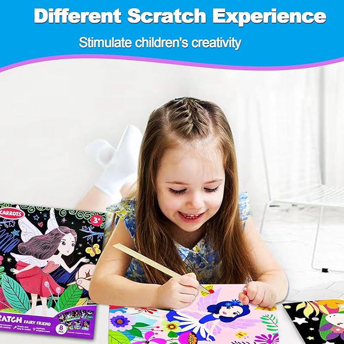JUNQIU Scratch Art for Kids, Princesses Black Rainbow Scratch Art Paper Set-Arts and Crafts Kits & Supplies, Party Games & Activity, Gifts for Toddlers Girls Birthday Christmas