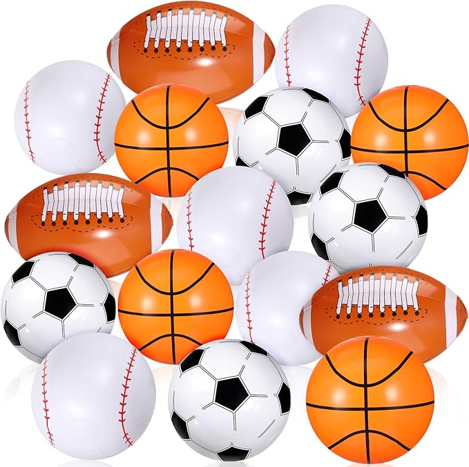 Sosation 16 Pcs Inflatable Sports Balls 16 Inch Inflatable Beach Ball Blow up Sports Party Decorations Swimming Pool Summer Pool Toys for Indoor Outdoor Beach (Assorted Ball)
