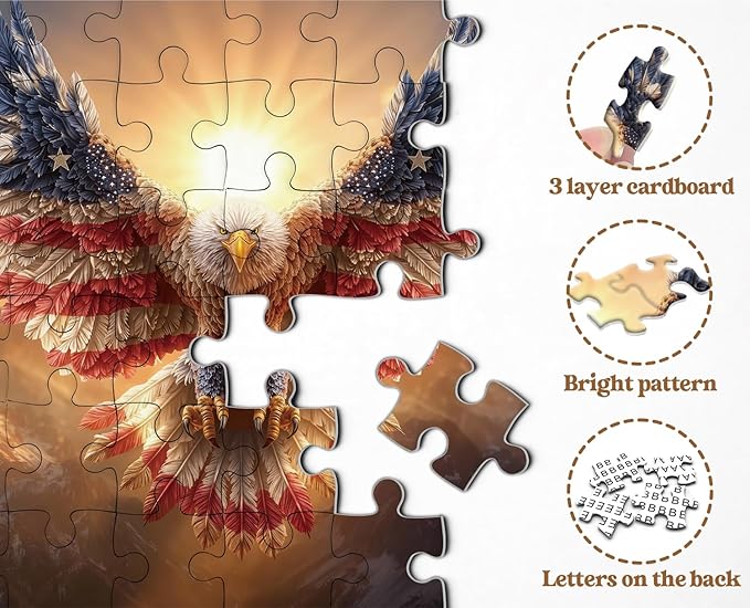 American Flag Eagle Puzzles for Adults 1000 Pieces, Nature Bird Bald Eagle Sunset Landscape Jigsaw Puzzle, Majestic Patriotic Freedom Wings Art Puzzle, Challenging United States Themed Puzzle