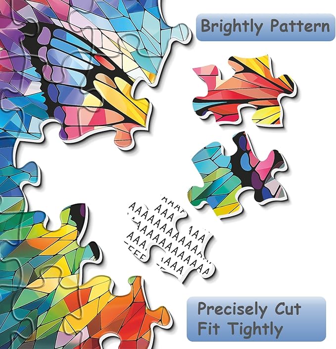 Stained Glass Butterfly Puzzles 1000 Pieces for Adults, Rainbow Mosaic Butterflies Jigsaw Puzzles, Colorful Wall Art Puzzles as Home Decor