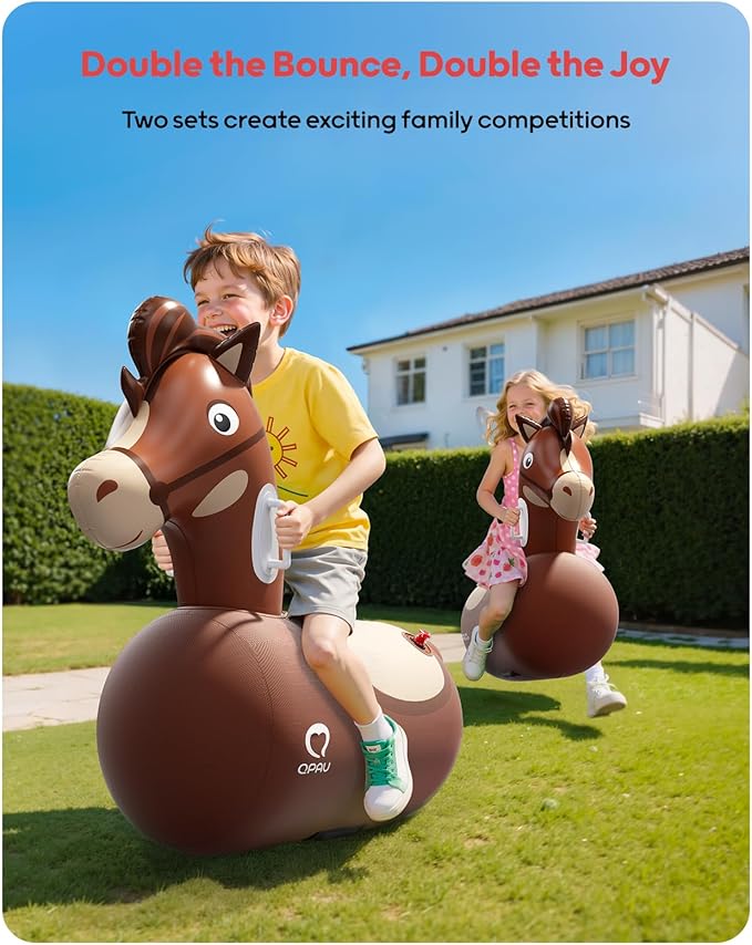 QPAU Infatable Bouncy Horse Toys with Hand Pump, Heavy Duty Giant Bouncy Pal, 220lbs Load Capacity, Ride On Bouncy Animal Hopper Toy, Indoor Outdoor Bouncers for Kids Girls Boys Ages 5+