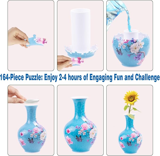 3D Puzzle Vase for Adults, 164 Piece Unique Flower Vase, Crafts for Adults, Home Decor Gift for Flower Arrangements