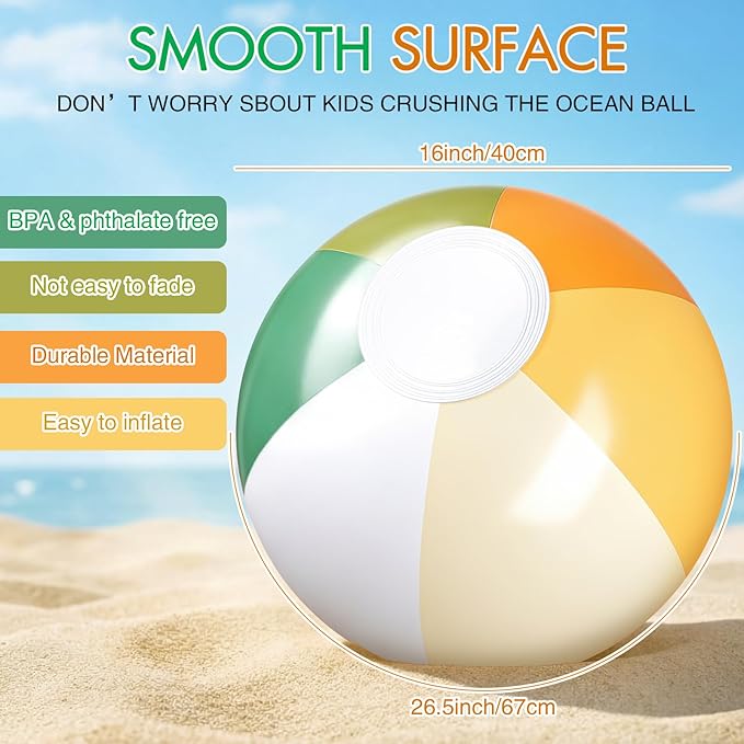 Realspring 12 Pcs Pastel Inflatable Beach Balls Kids Bulk Stripe Jumbo Big Beach Balls Pool Floating Toy for Adult Water Game Baby Shower Birthday Summer Swimming Party (Orange and Green,26.5 Inch)