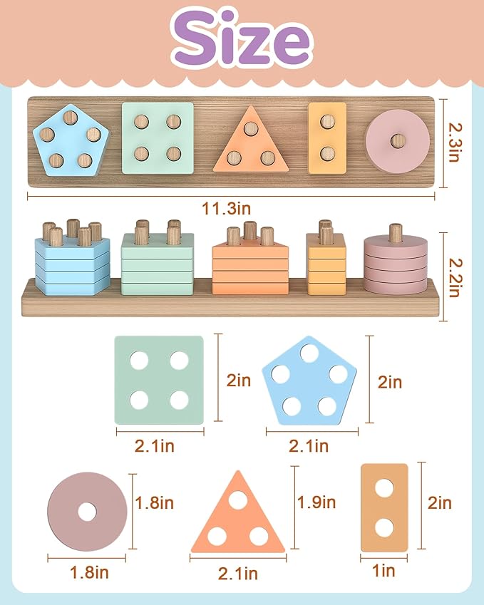Tonberless Montessori Toys for 1 2 3 Year Old Boy Girl, Toys for Ages 2-4 Toddlers Kids Baby, 1 2 Year Old Birthday Gifts, Wooden Learning Puzzles Easter Basket Stuffers Toys for Toddlers 1-3