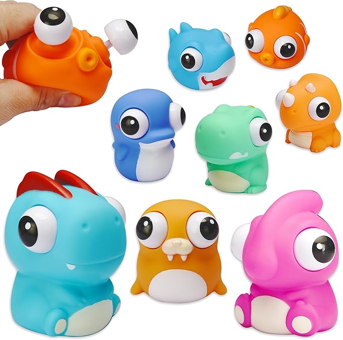 8 Pcs Animal Squeeze Toys with Pop Out Eyes Eye Popping Stress Relief Toy Balls Fun Fidget Gagdets for Kids Birthday Party Favors