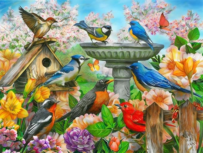 Springbok Bird Bath 500 Piece Jigsaw Puzzle for Adults - Unique Cut Pieces - Made in USA