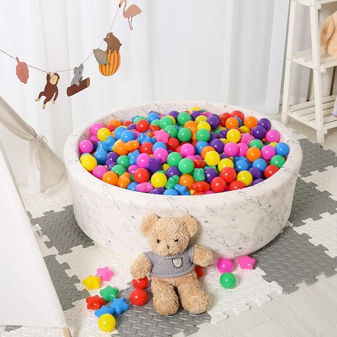 STARBOLO Ball Pit Balls - 500 Bulk Mixed Rainbow Stars Crush Proof Plastic Children's Toy Balls Star Ocean Balls for Birthday Party Christmas Water Toy Indoor Outdoor